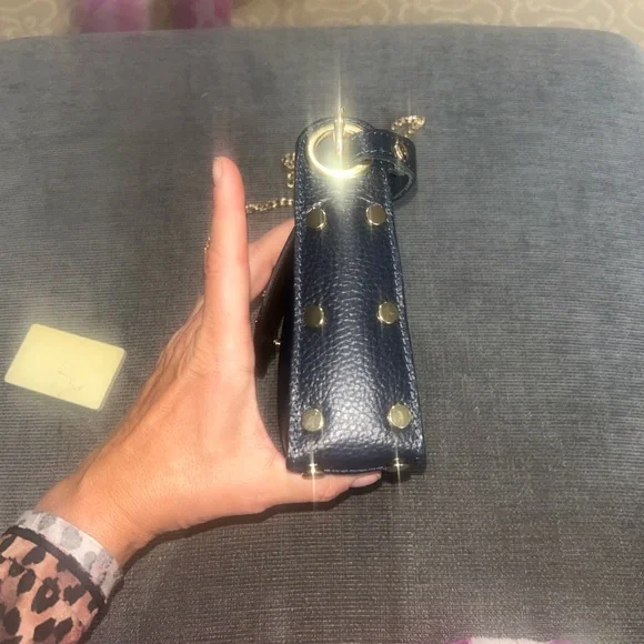 Vera Pelle Navy Little Bee” Bag in Genuine Leather Made in Italy NWOT - Picture 6 of 8